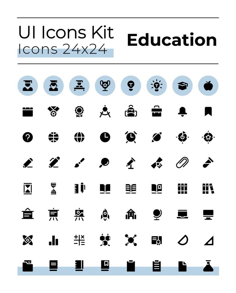 conjunto de ícones de interface do usuário do glifo preto da plataforma de ensino à distância. e-learning. símbolos de silhueta no espaço em branco. pictogramas sólidos para web, mobile. ilustrações vetoriais isoladas. vetor