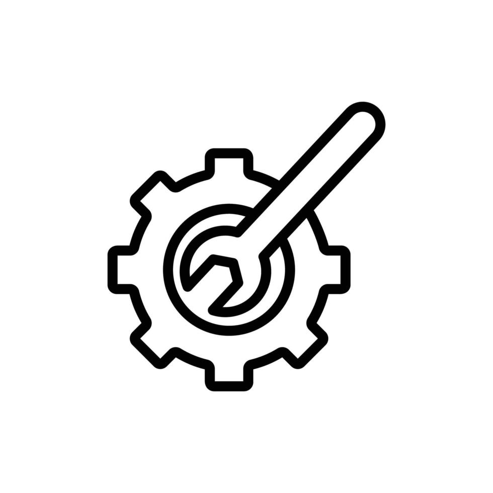 ilustração de ícone de linha de engrenagem com chave. adequado para ícone de reparo. ícone ilustração relacionada reparo, manutenção. design vetorial simples editável vetor
