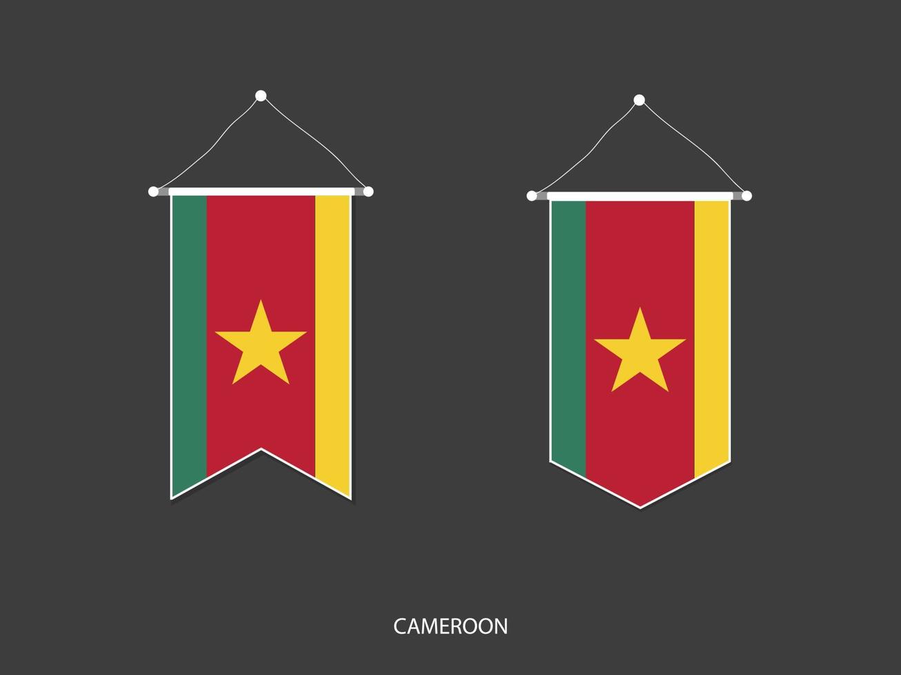 bandeira de camarões em várias formas, vetor de galhardete de bandeira de futebol, ilustração vetorial.