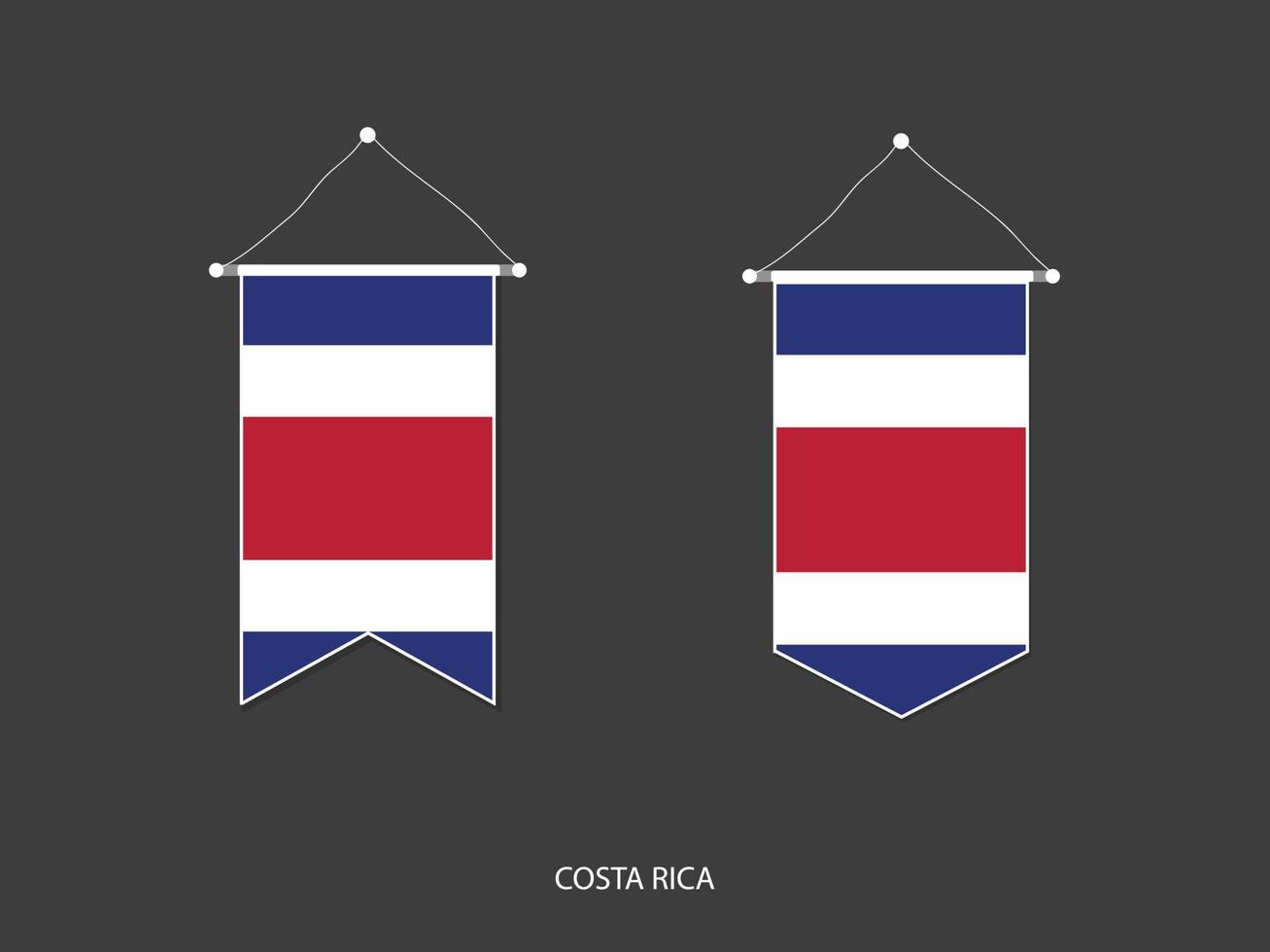 bandeira da costa rica em várias formas, vetor de bandeirola de bandeira de futebol, ilustração vetorial.