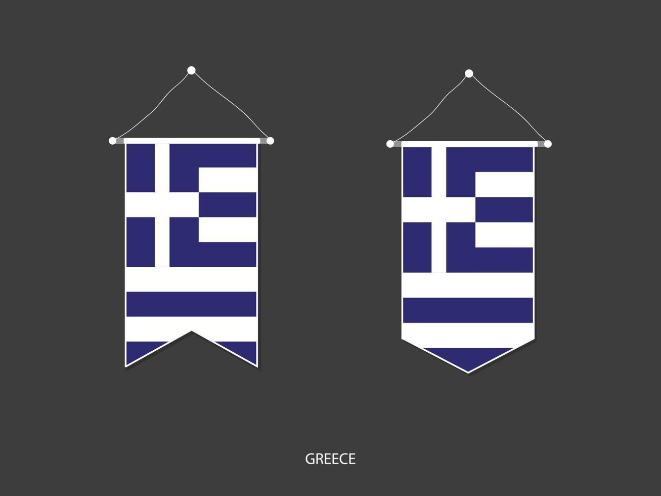 bandeira da grécia em várias formas, vetor de bandeirola de bandeira de futebol, ilustração vetorial.