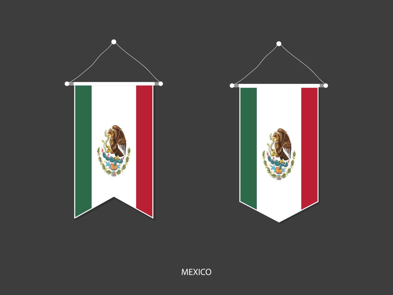 bandeira do méxico em várias formas, vetor de bandeirola de bandeira de futebol, ilustração vetorial.