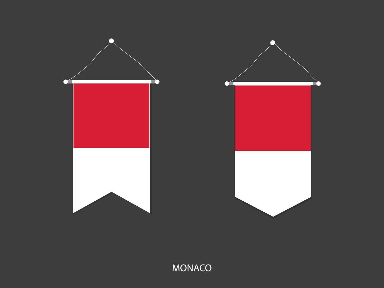 bandeira de Mônaco em várias formas, vetor de bandeirola de bandeira de futebol, ilustração vetorial.