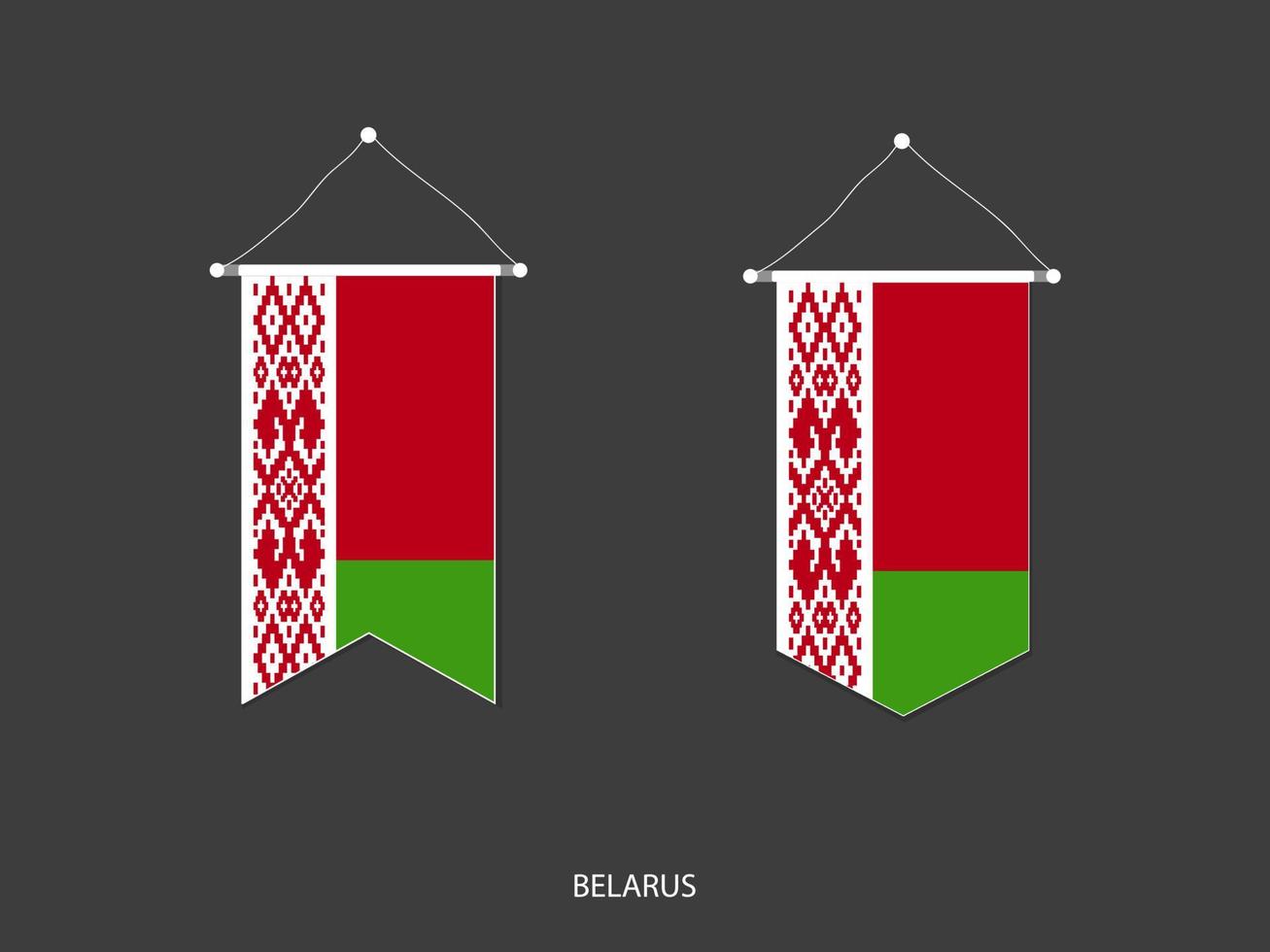 Bandeira da Bielorrússia em várias formas, vetor de galhardete de bandeira de futebol, ilustração vetorial.