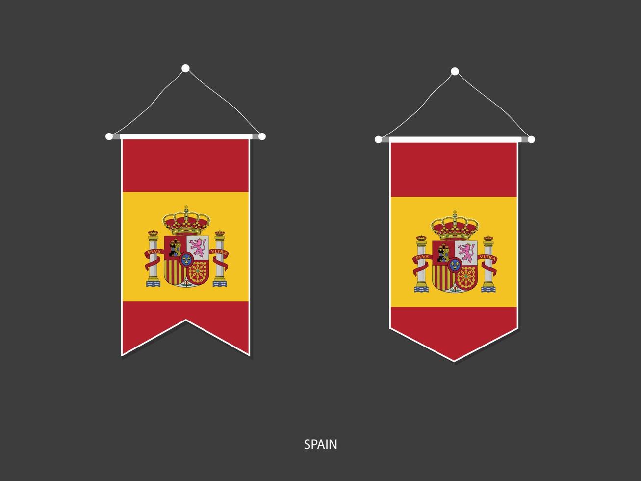 bandeira da espanha em várias formas, vetor de bandeirola de bandeira de futebol, ilustração vetorial.