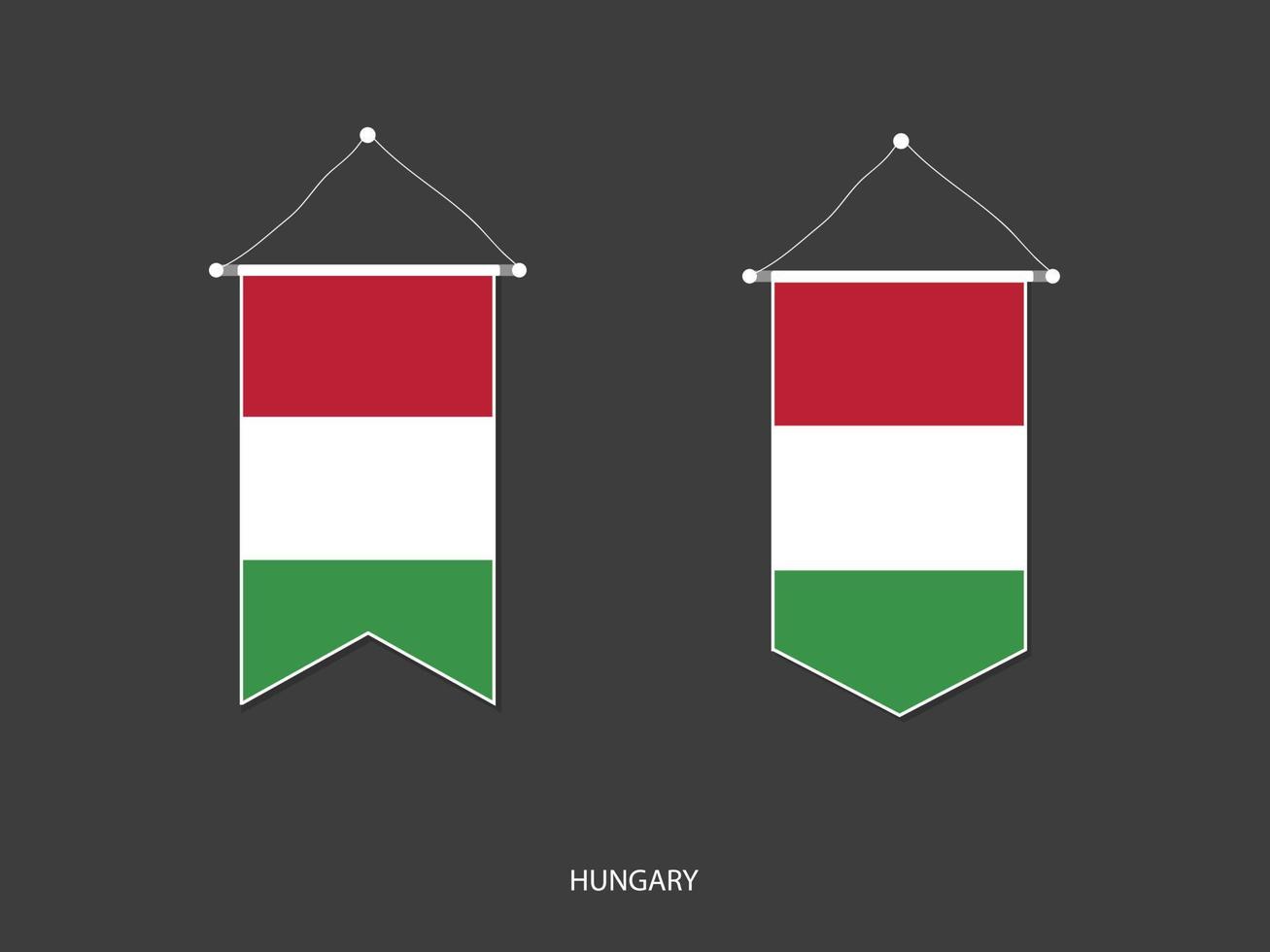 bandeira da Hungria em várias formas, vetor de bandeirola de bandeira de futebol, ilustração vetorial.