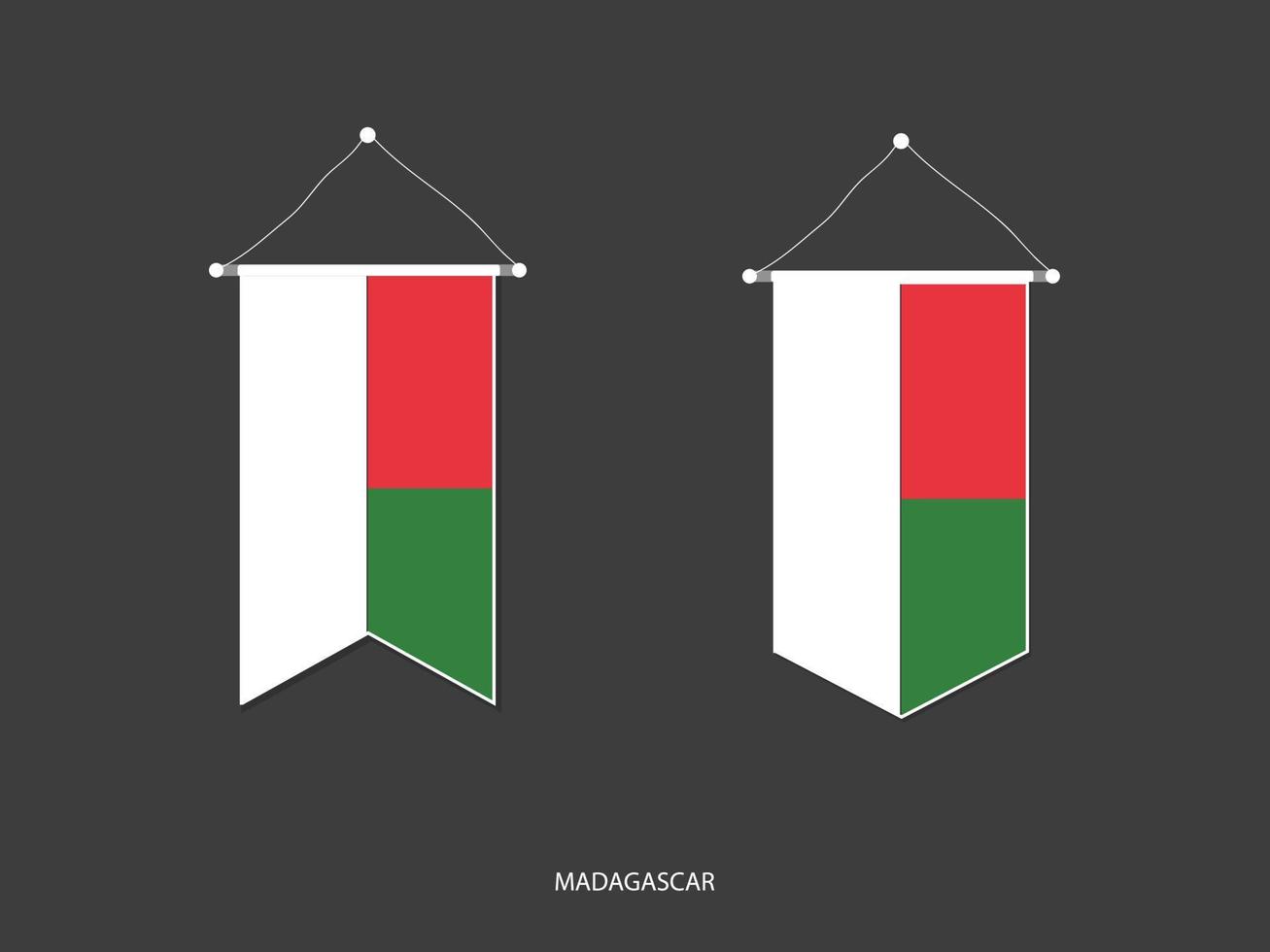 bandeira de madagascar em várias formas, vetor de bandeirola de bandeira de futebol, ilustração vetorial.