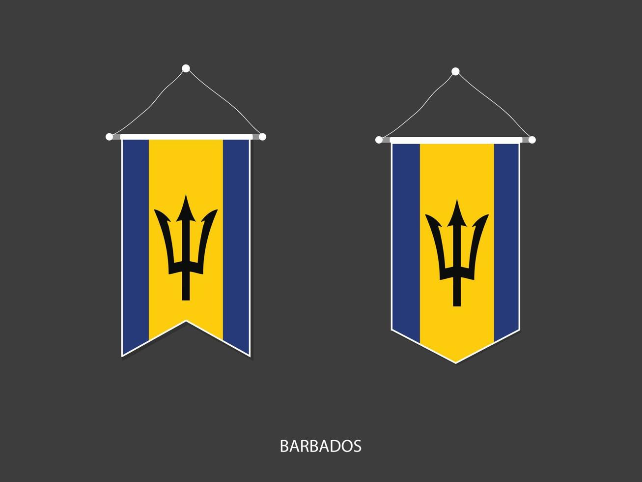 bandeira de barbados em várias formas, vetor de bandeirola de bandeira de futebol, ilustração vetorial.