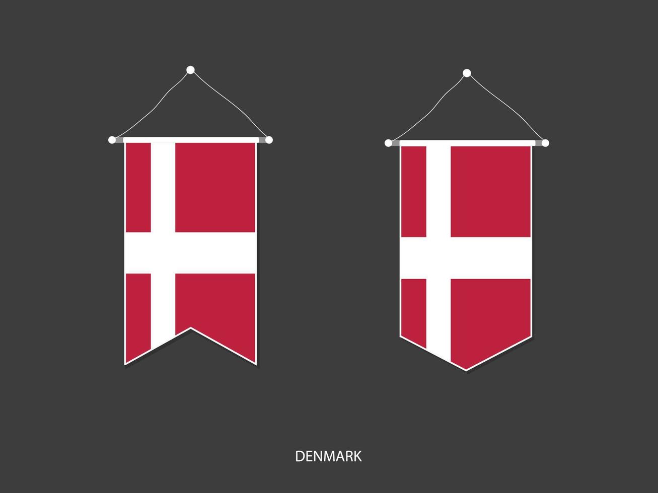 bandeira da Dinamarca em várias formas, vetor de bandeirola de bandeira de futebol, ilustração vetorial.