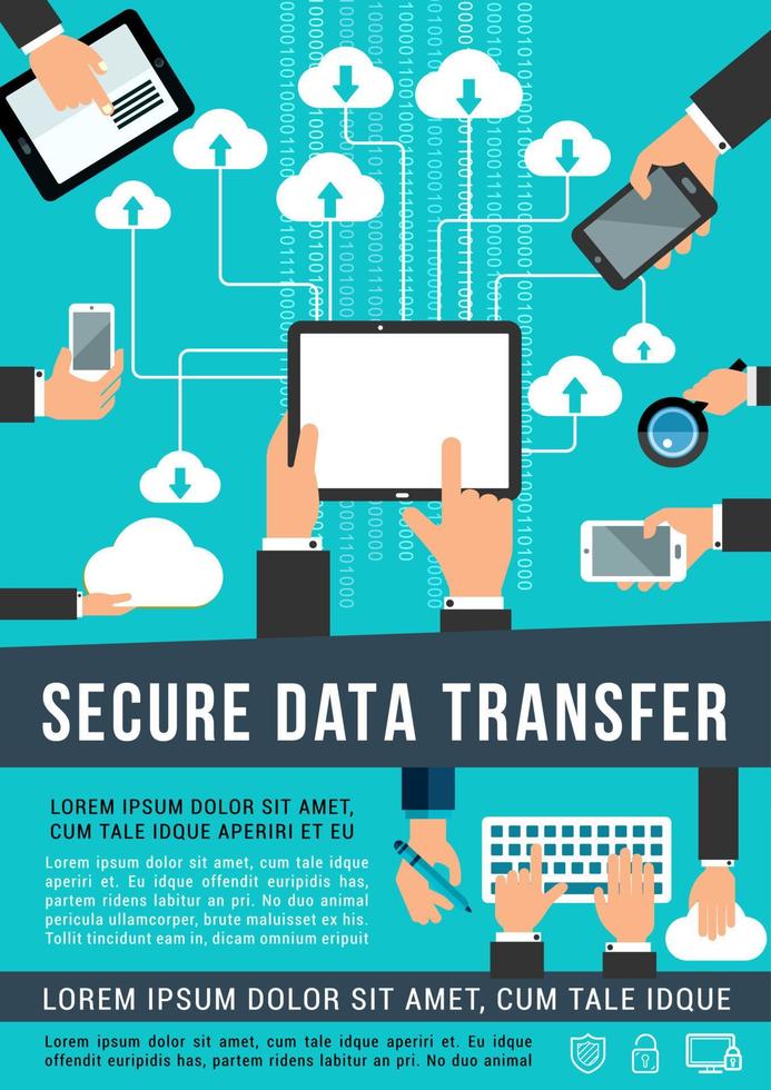 cartaz de vetor de tecnologia de dados de transferência segura de dados