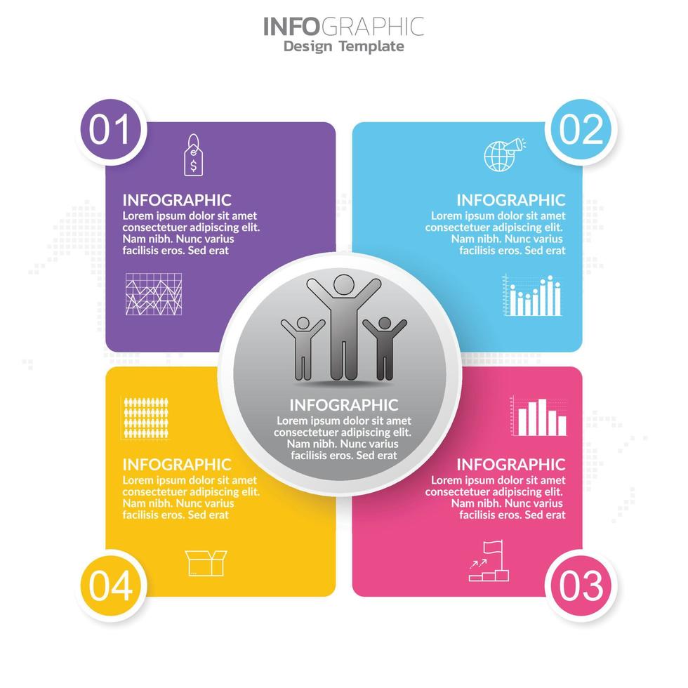 modelo de infográfico de negócios com cores de 4 etapas vetor