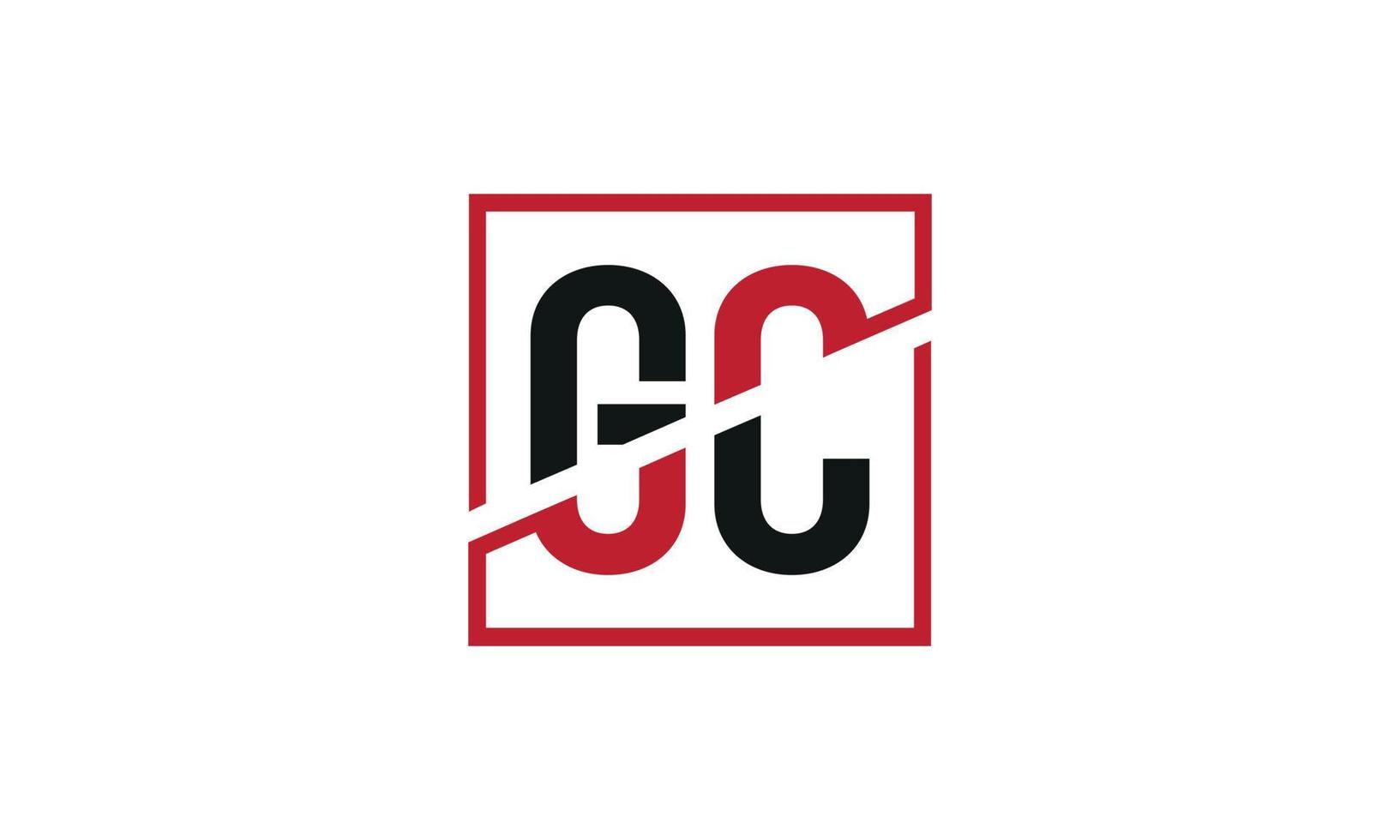 design de logotipo gc. design inicial do monograma do logotipo da letra gc na cor preta e vermelha com forma quadrada. vetor profissional