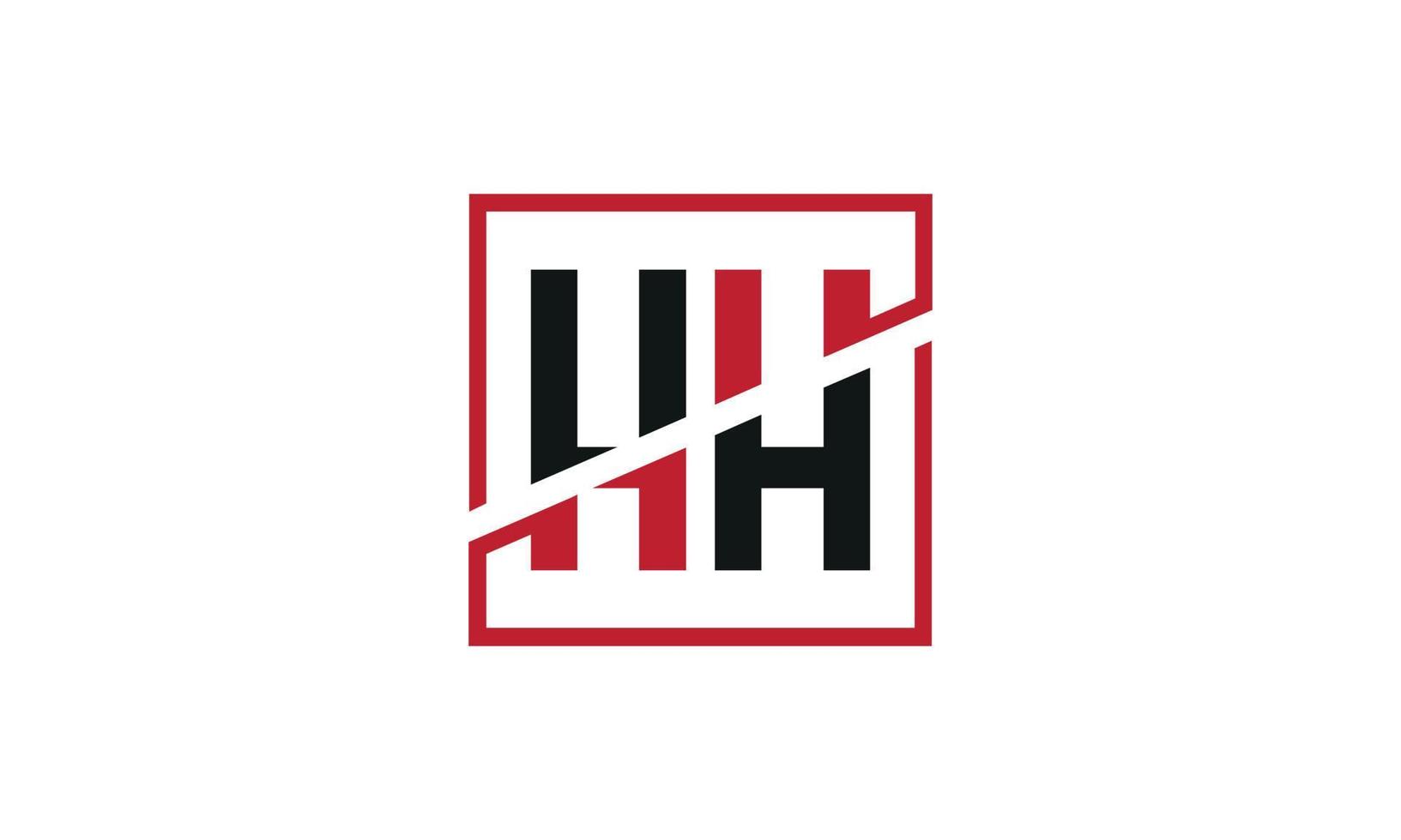hh design de logotipo. design inicial do monograma do logotipo da letra hh na cor preta e vermelha com forma quadrada. vetor profissional
