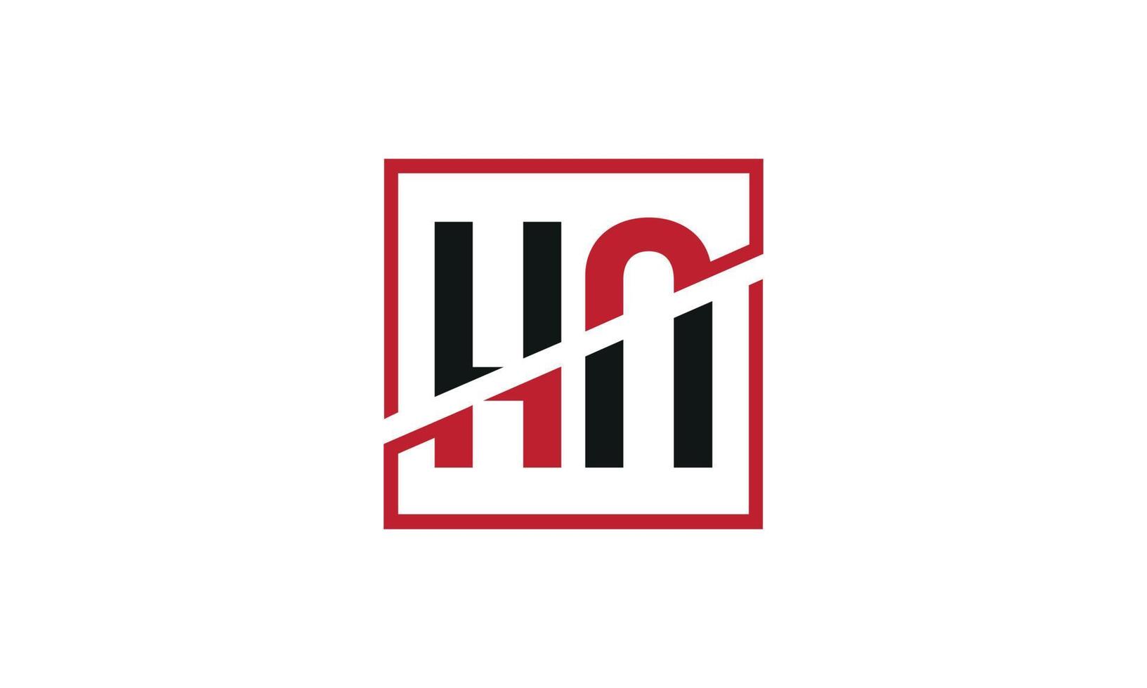 design de logotipo hn. design inicial do monograma do logotipo da letra hn na cor preta e vermelha com forma quadrada. vetor profissional