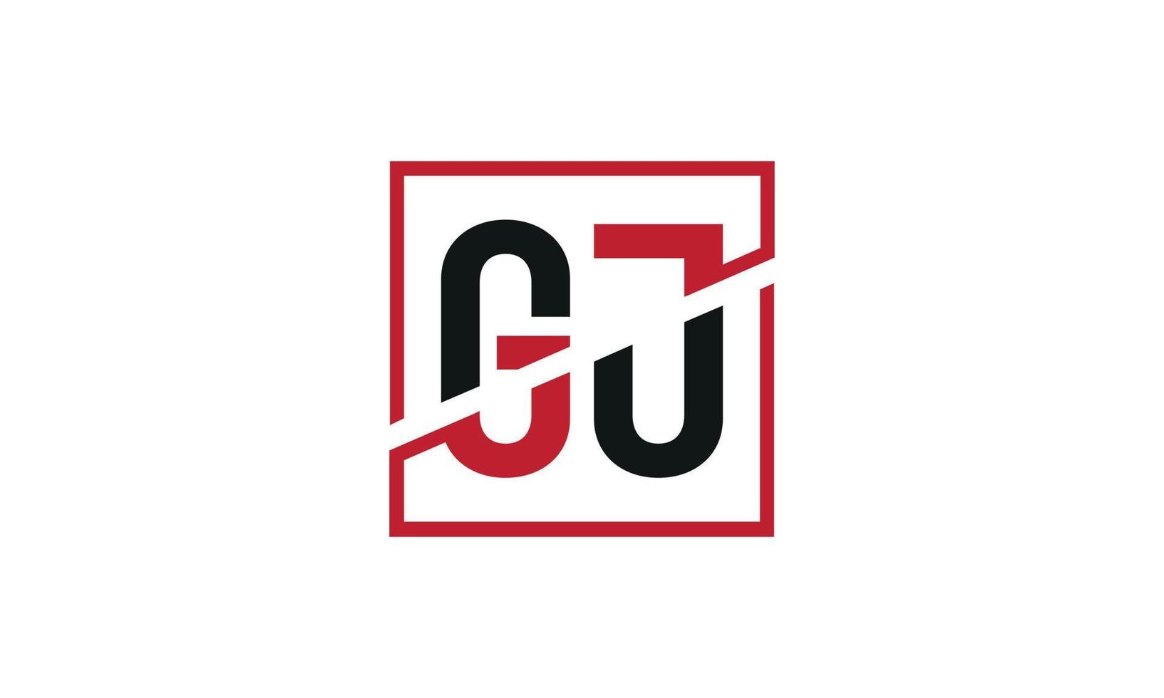 design de logotipo gj. design inicial do monograma do logotipo da letra gj na cor preta e vermelha com forma quadrada. vetor profissional