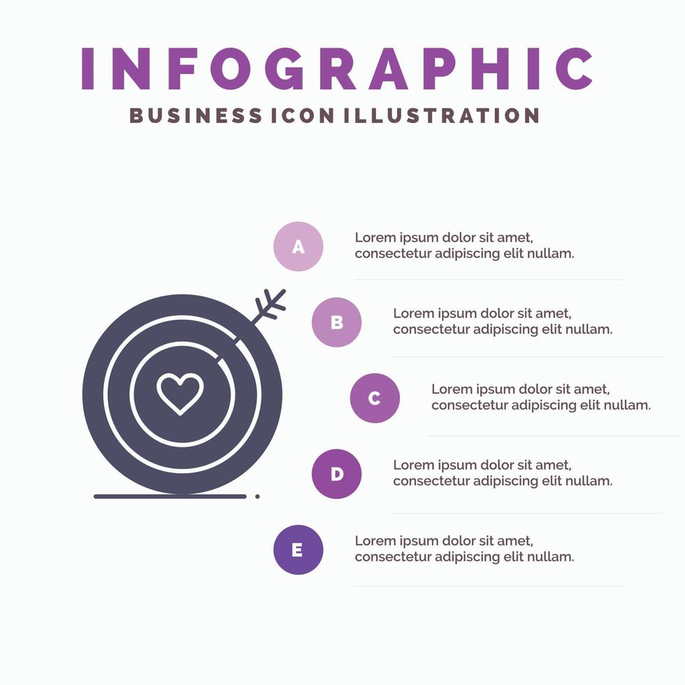 alvo amor coração casamento ícone sólido infográficos 5 passos fundo de apresentação vetor