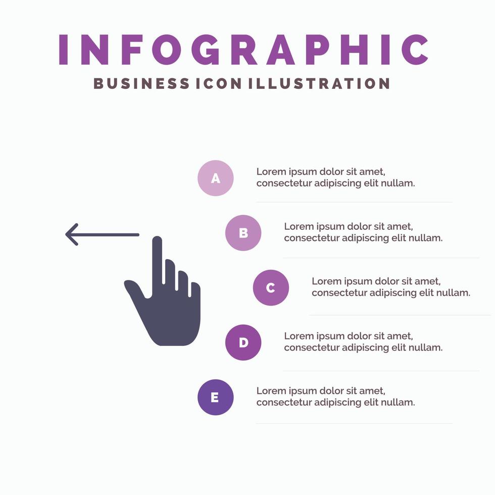 gestos com os dedos mão esquerda ícone sólido infográficos fundo de apresentação de 5 passos vetor