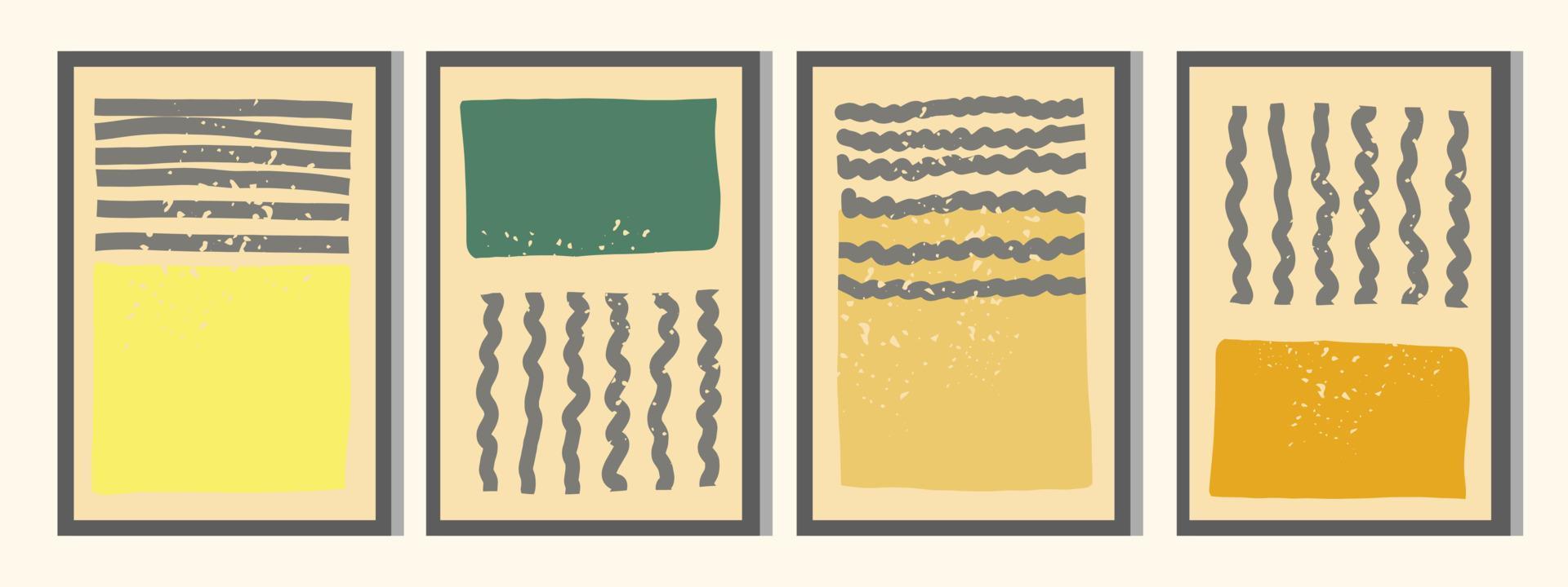 cartazes abstratos no estilo dos anos 20. geométrico, minimalista, cor de tendência 2021, amarelo, cinza, verde, retrô, retângulo. impressões de arte de decoração de parede vetor