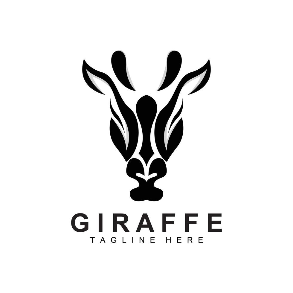 design de logotipo de girafa, silhueta de vetor de cabeça de girafa, animal de pescoço alto, zoológico, ilustração de tatuagem, marca de produto