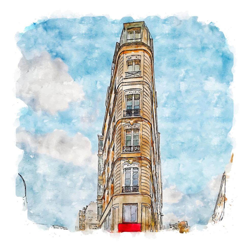 paris frança esboço aquarela ilustração desenhada à mão vetor