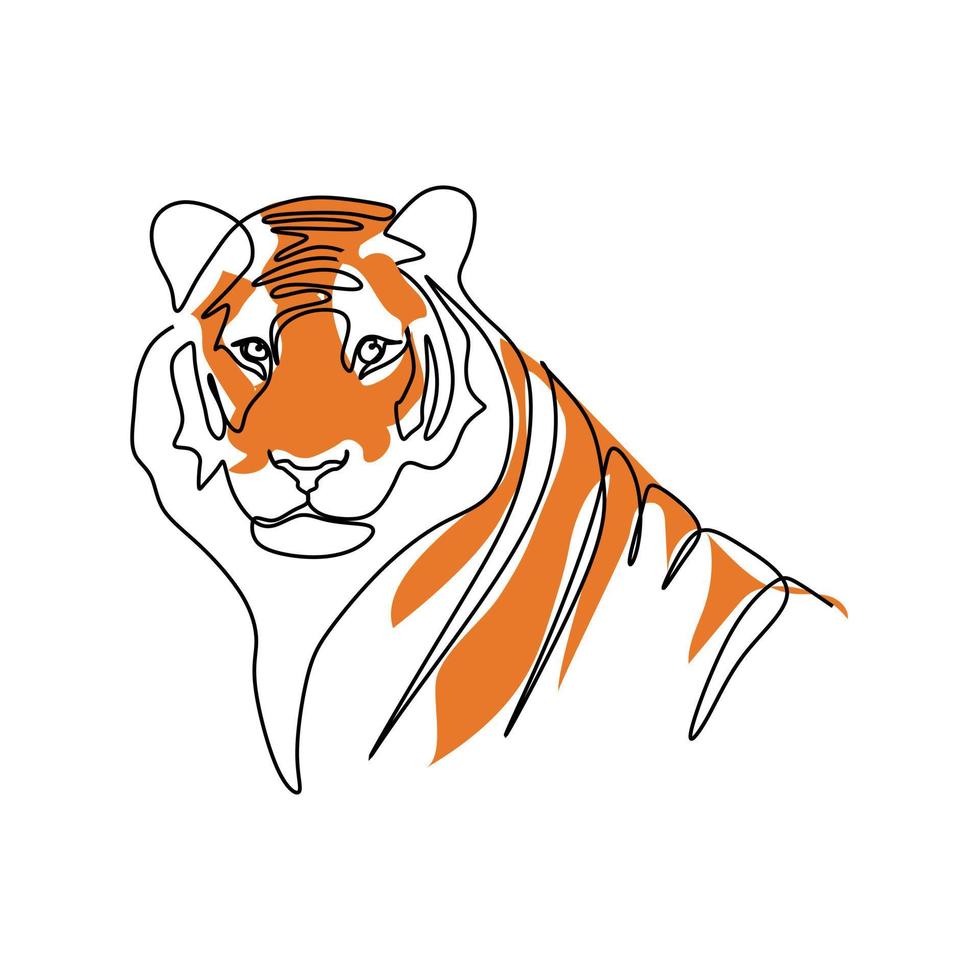 desenho de uma linha contínua de uma cabeça de tigre olhando para a câmera. ilustração vetorial vetor