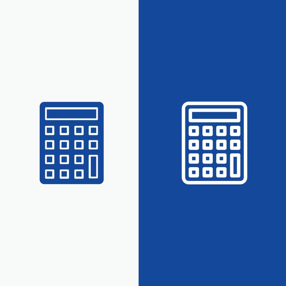 calculadora calcular linha de educação e ícone sólido de glifo linha de banner azul e ícone sólido de glifo azul vetor
