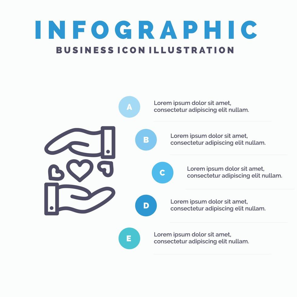 adoro compartilhar ícone de linha de casamento de coração com fundo de infográficos de apresentação de 5 etapas vetor