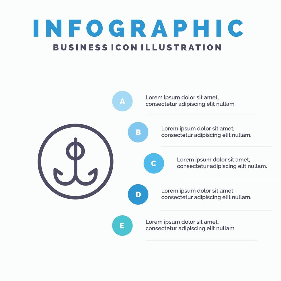 ícone de linha de esporte de gancho de pesca chamariz com fundo de infográficos de apresentação de 5 etapas vetor