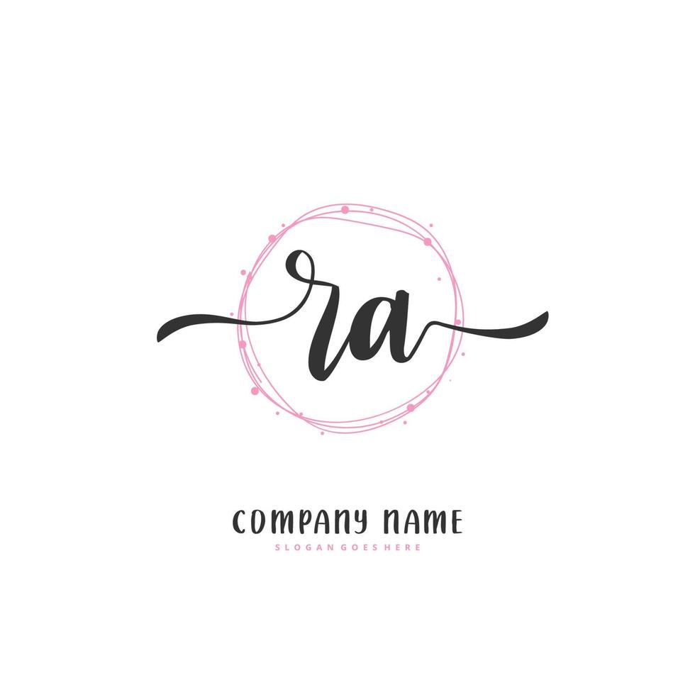 ra caligrafia inicial e design de logotipo de assinatura com círculo. logotipo manuscrito de design bonito para moda, equipe, casamento, logotipo de luxo. vetor