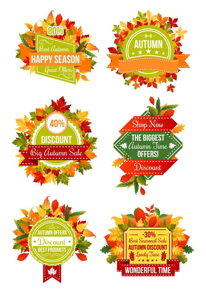 etiqueta de venda de temporada de outono com moldura de folha de outono vetor