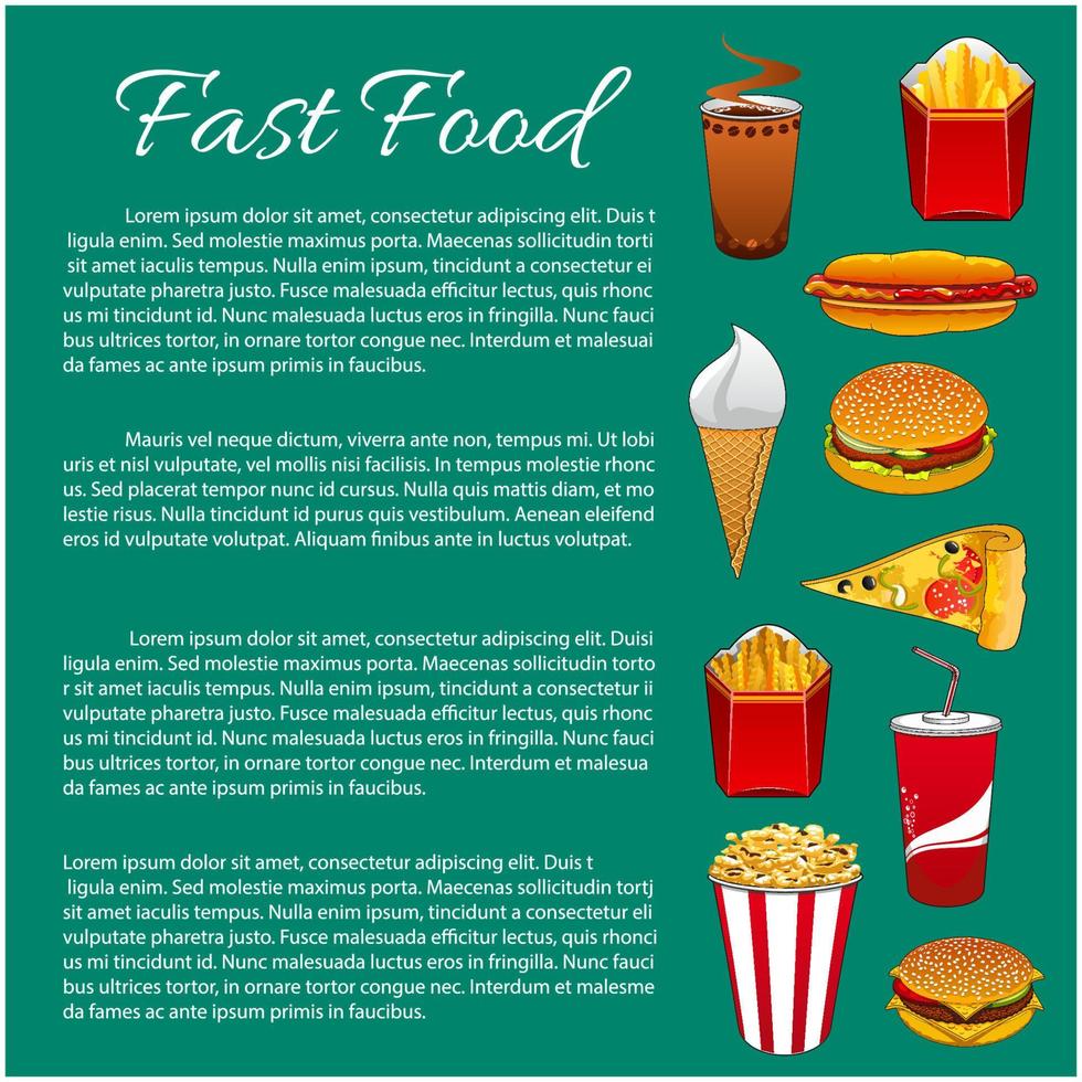 cartaz de vetor de fast food ou modelo de infográficos