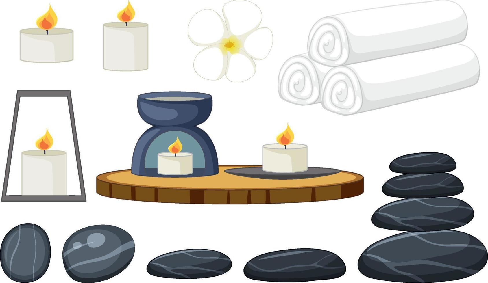 conjunto de objetos de spa de massagem com pedras vetor
