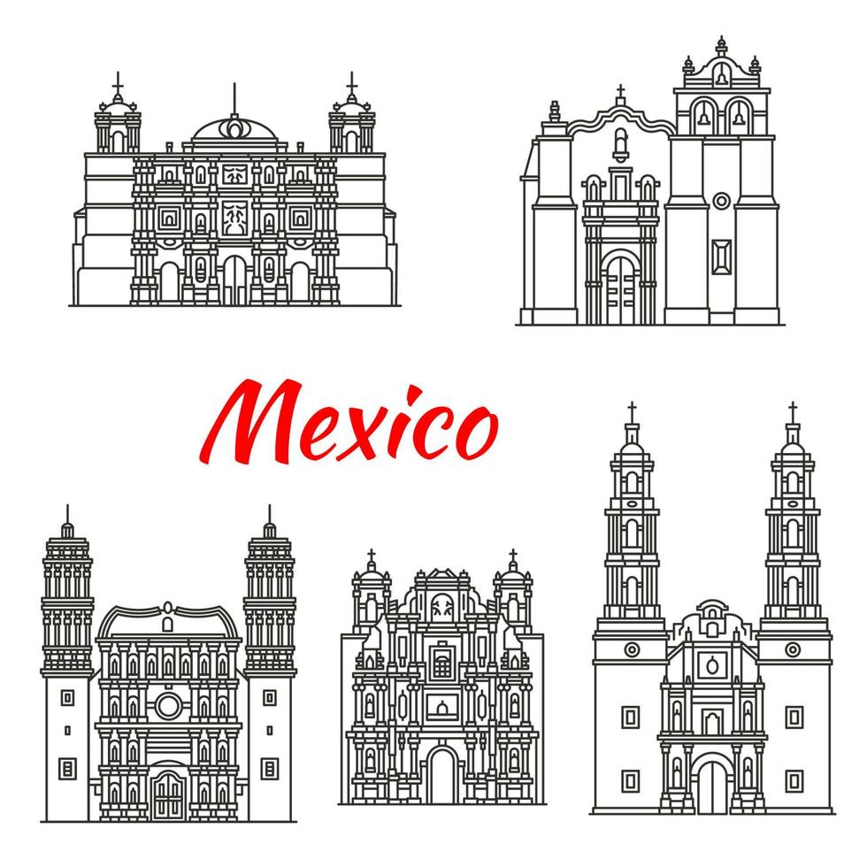 ícone de marco de viagem mexicano com igreja católica vetor