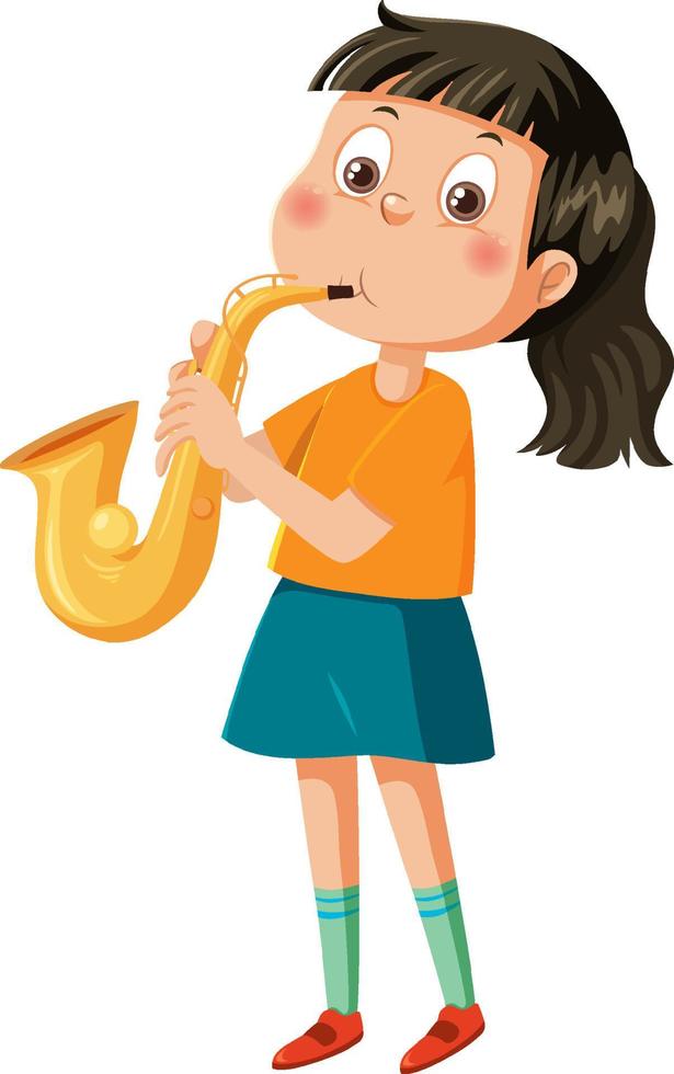 uma garota tocando saxofone vetor