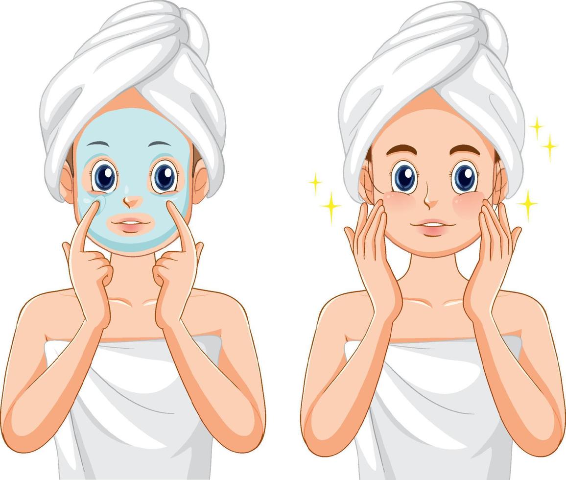 mulher de spa aplicando máscara facial vetor