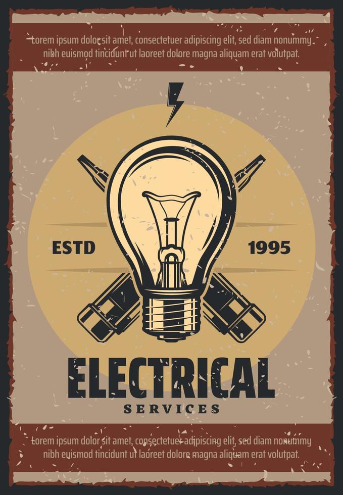 cartaz vintage de vetor para serviços elétricos