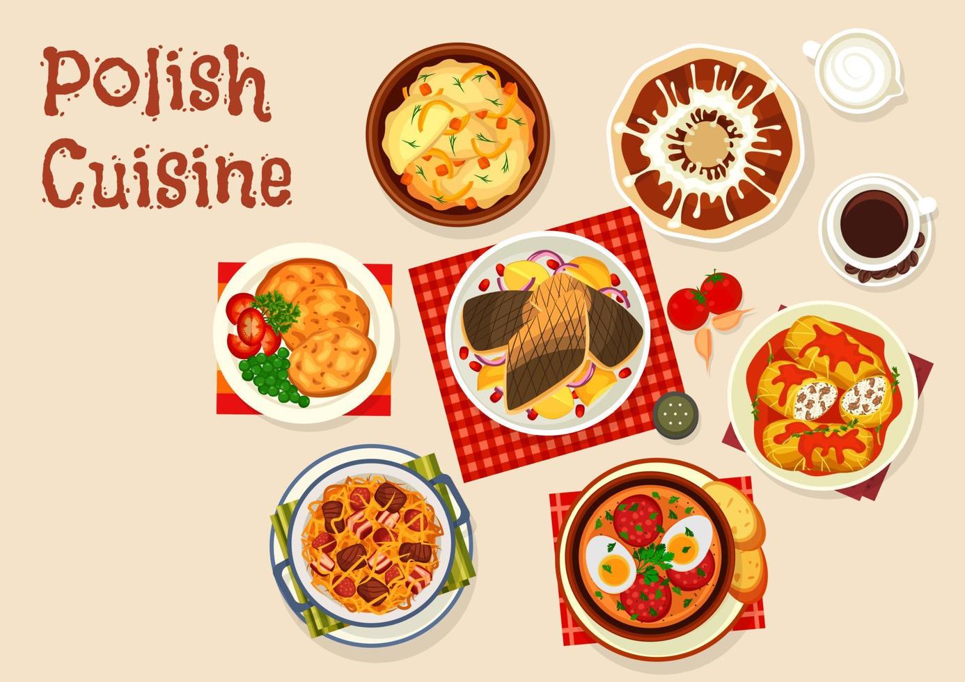 ícone de cozinha polonesa com prato de carne e legumes vetor