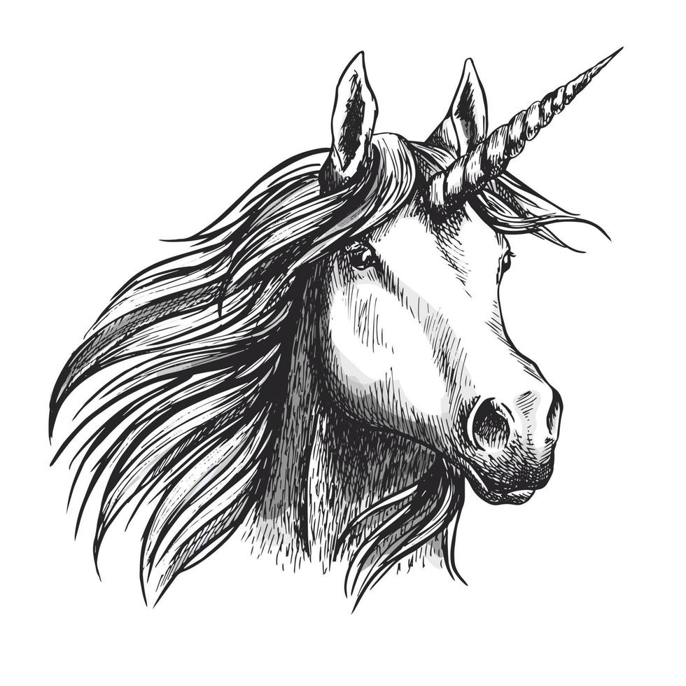 desenho de vetor de cavalo unicórnio conto de fadas cabeça de animal