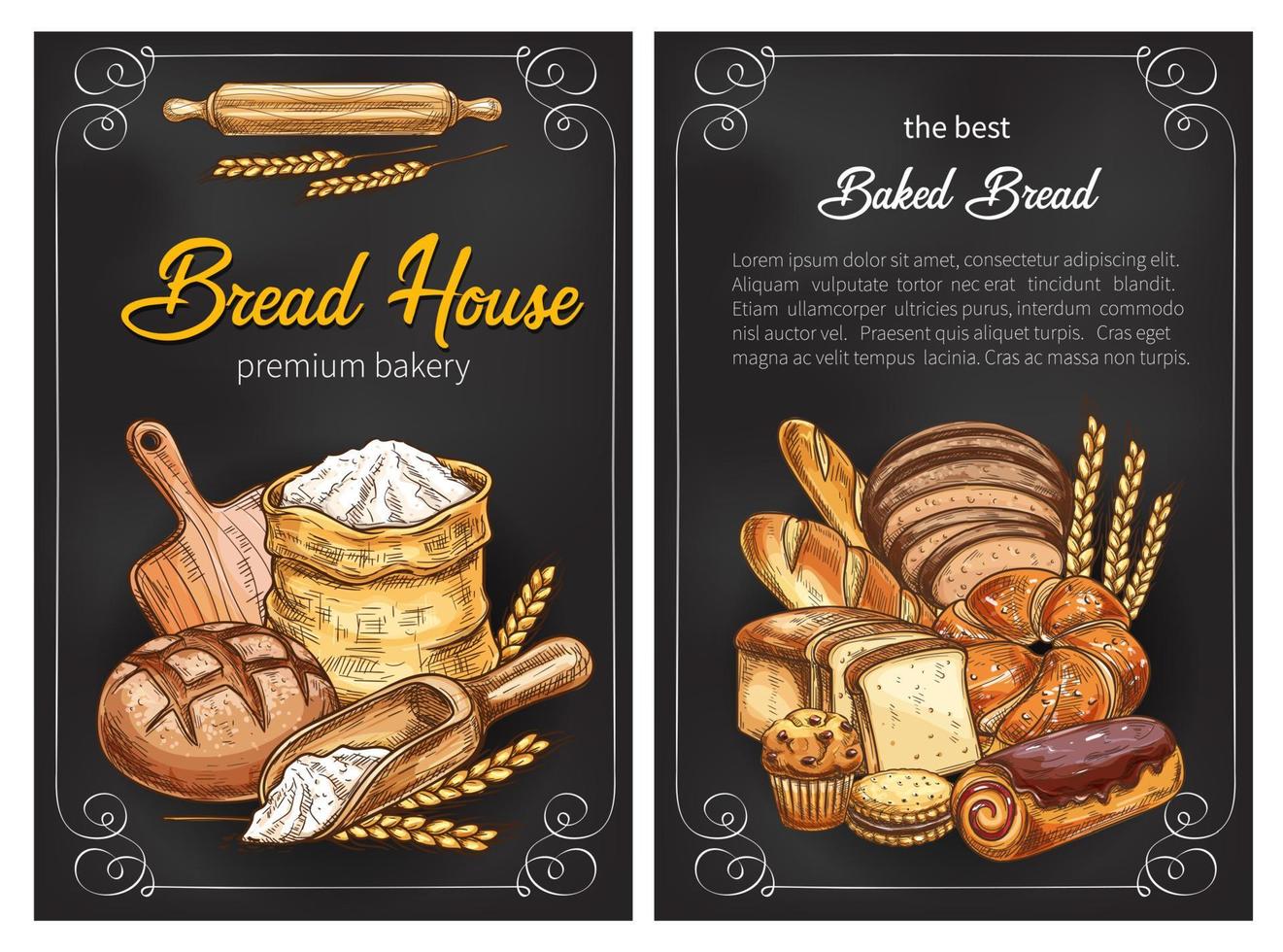 cartazes de esboço de pão vetorial para padaria premium vetor