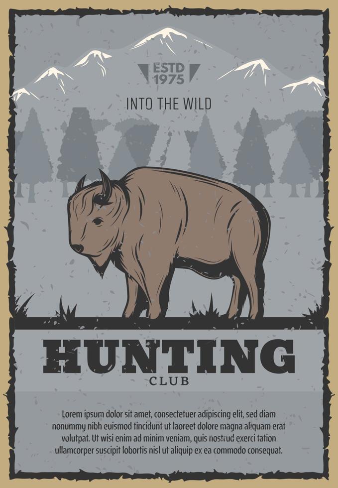 cartaz vintage de vetor para caça ao búfalo