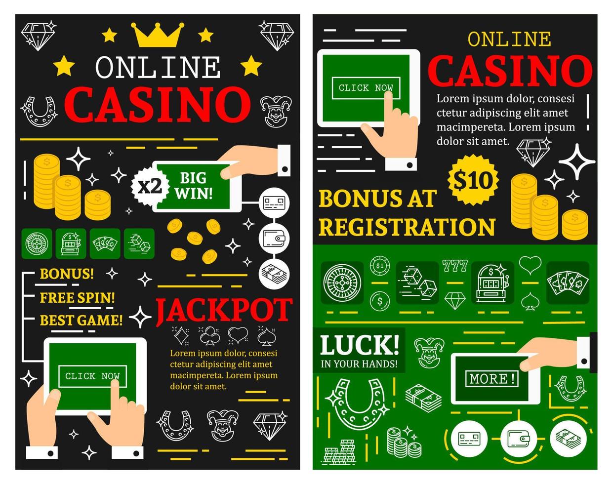 cartazes de vetor de jackpot de poker de cassino online