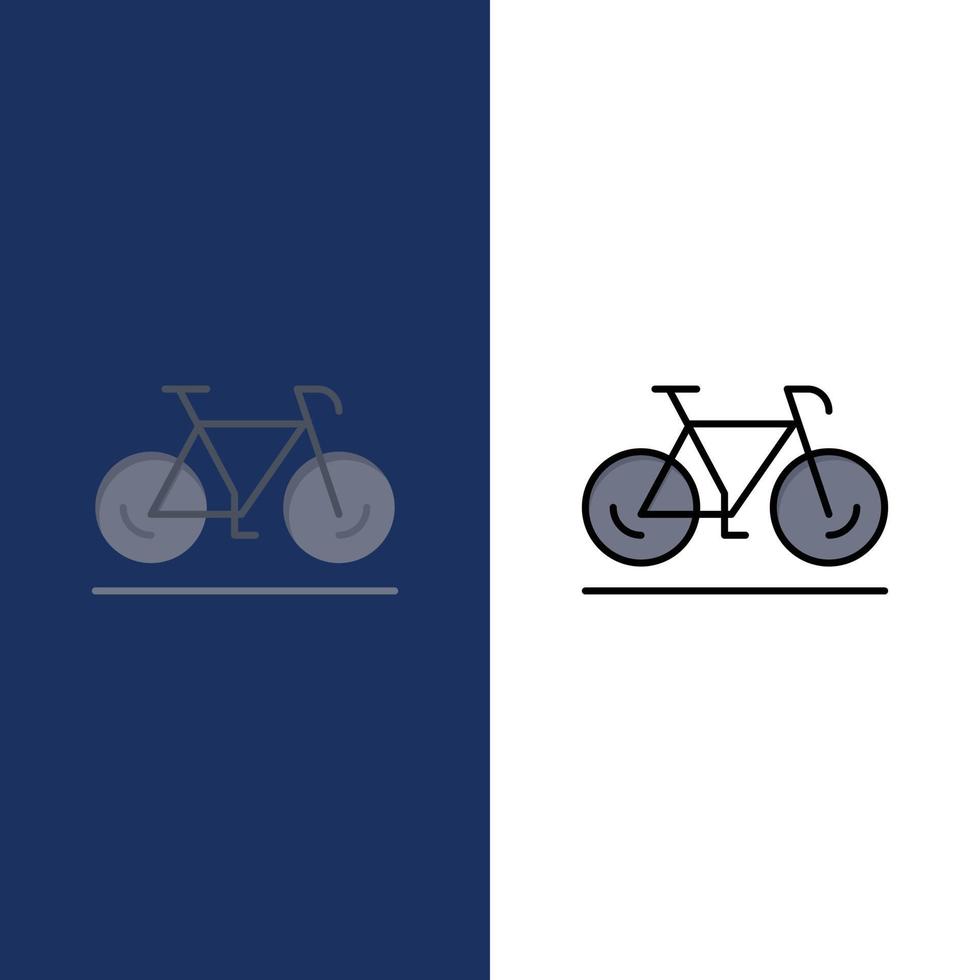 movimento de bicicleta andar ícones do esporte plano e conjunto de ícones cheios de linha vector fundo azul