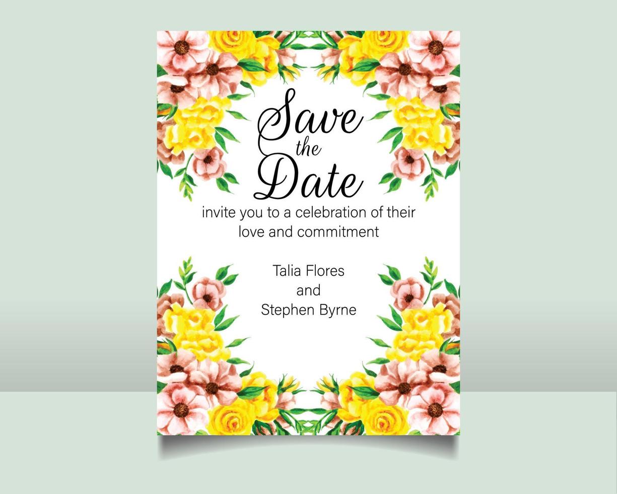 lindo conjunto de cartão de convite de casamento floral florescendo vetor