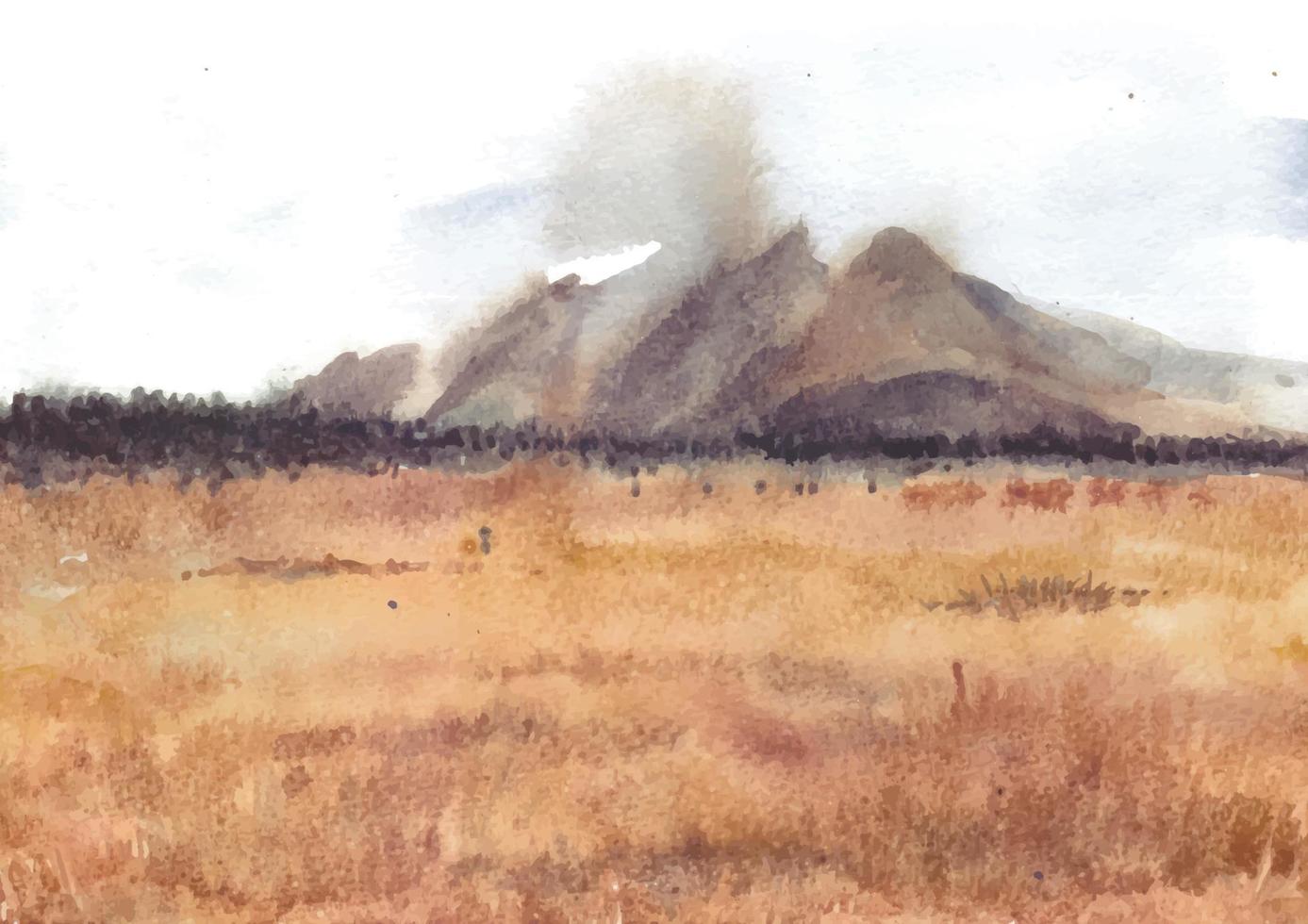 paisagem natural de savana em pintura em aquarela vetor