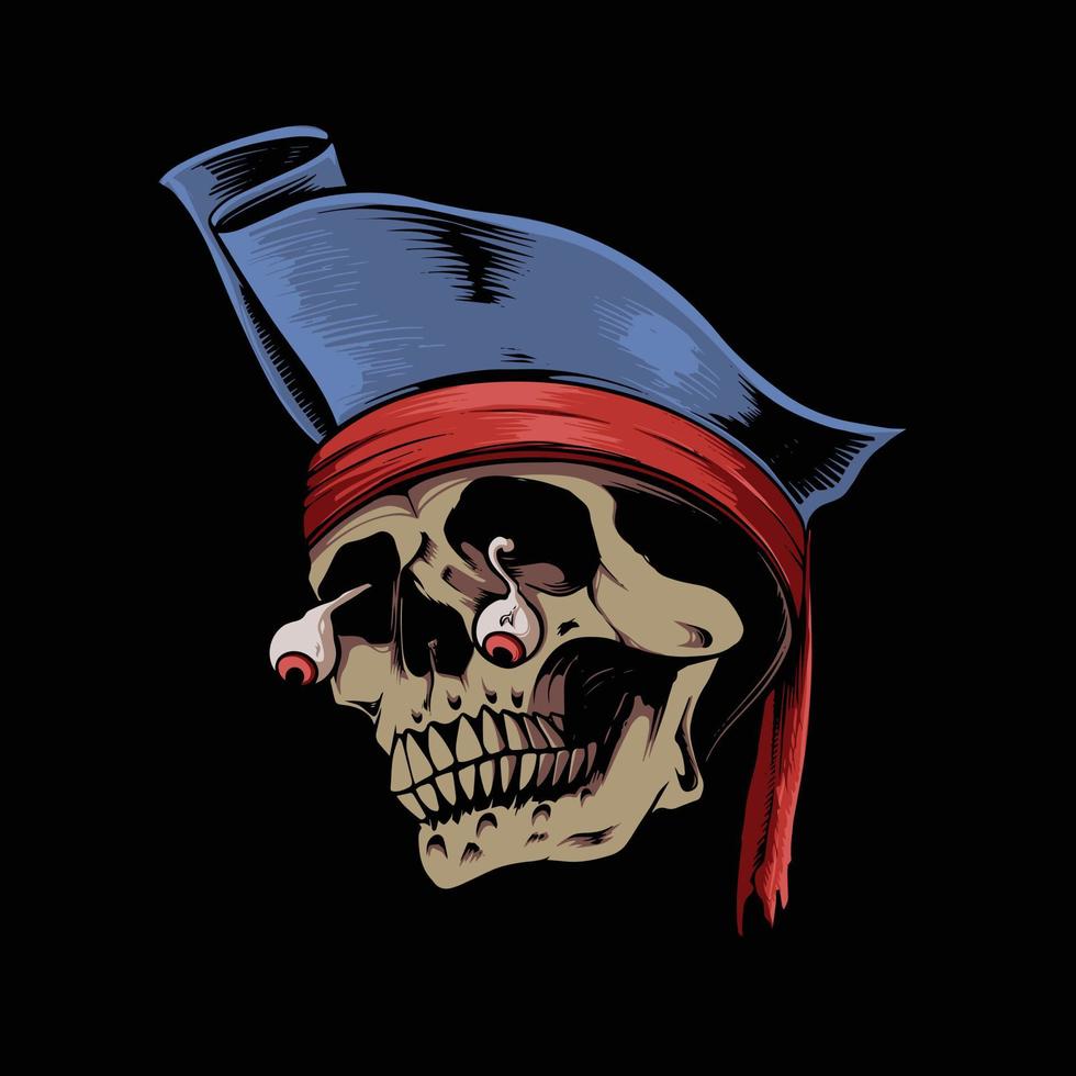 ilustração de um crânio de pirata com olhos sangrentos e assustadores vetor