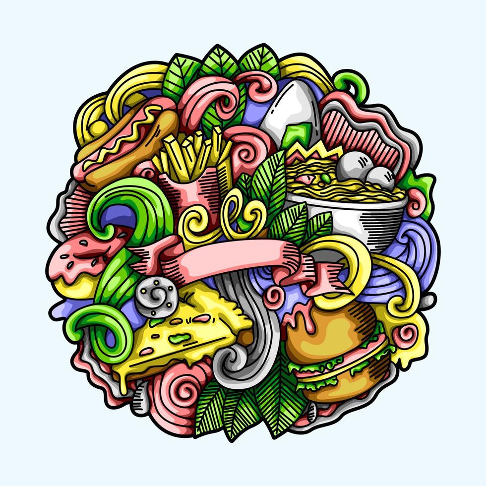 ilustrações de design de coleção de vetores de doodle de comida