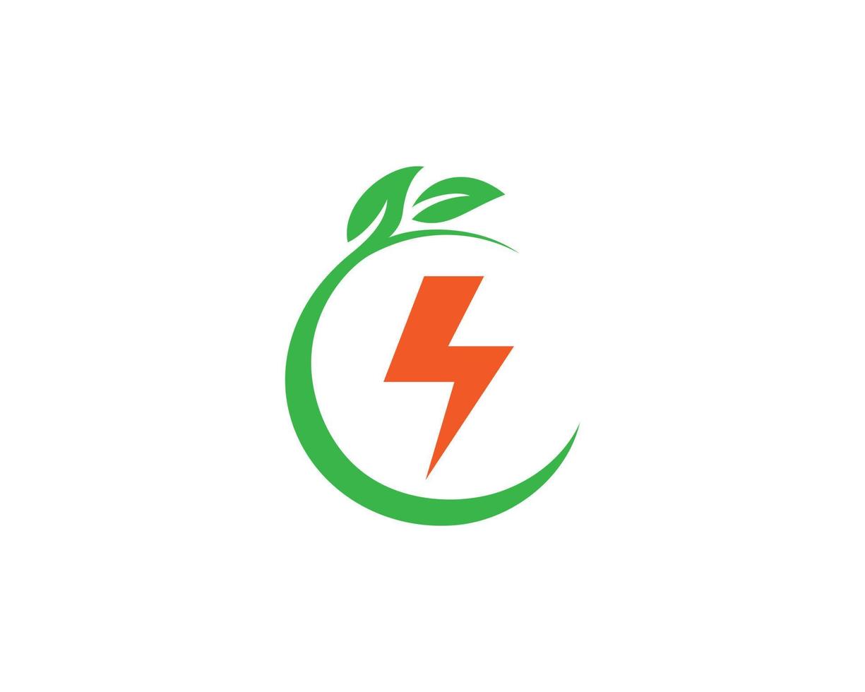 símbolo de flash de design de logotipo de energia verde com vetor de conceito de carregamento elétrico de ecologia.