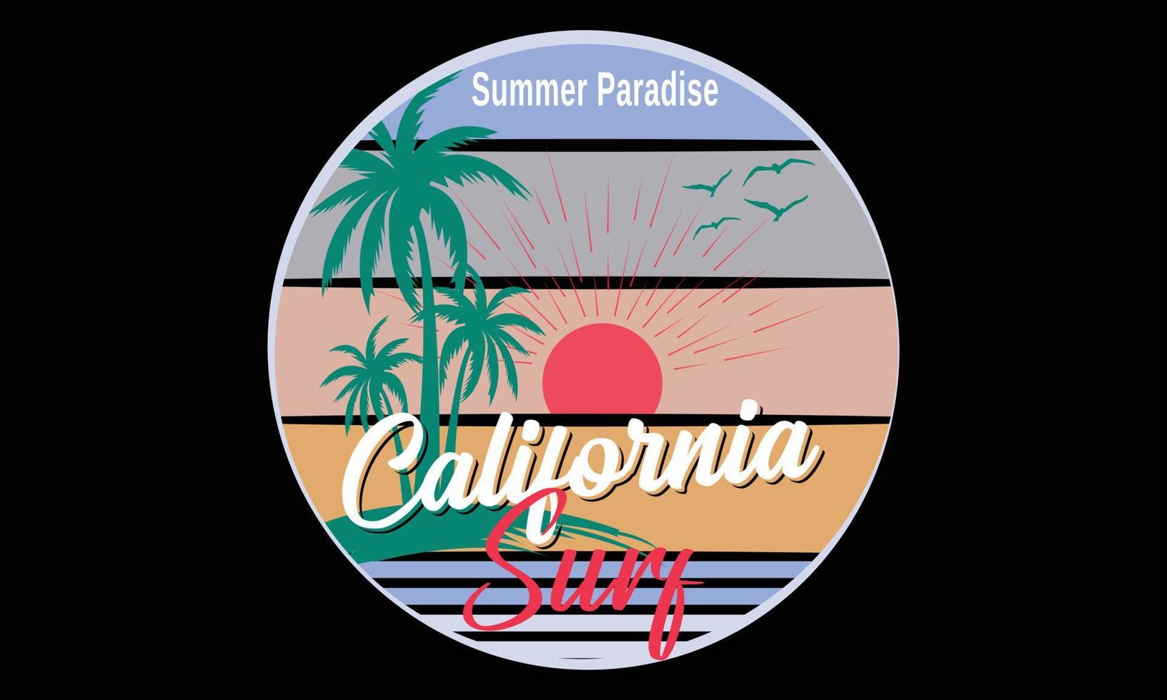 design de t-shirt de surf paraíso de verão. vetor