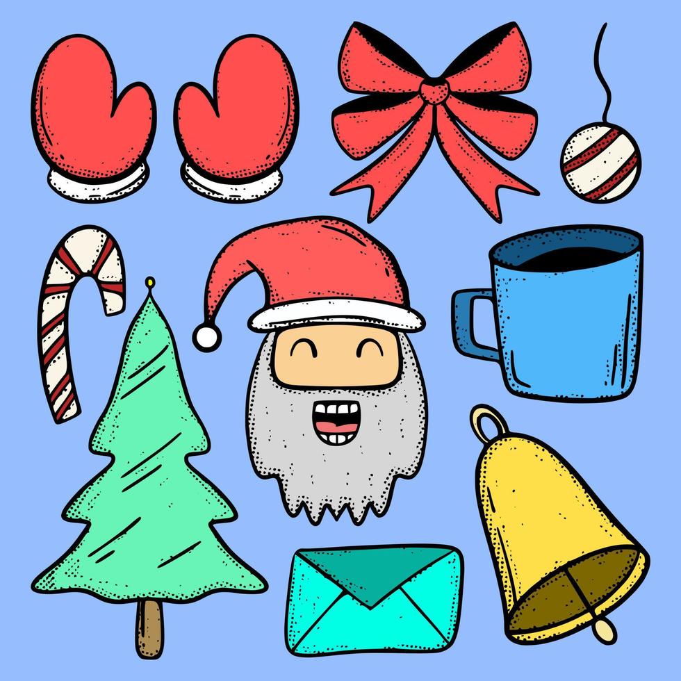 ilustração de doodle de natal vetor de estilo vintage colorido desenhado à mão