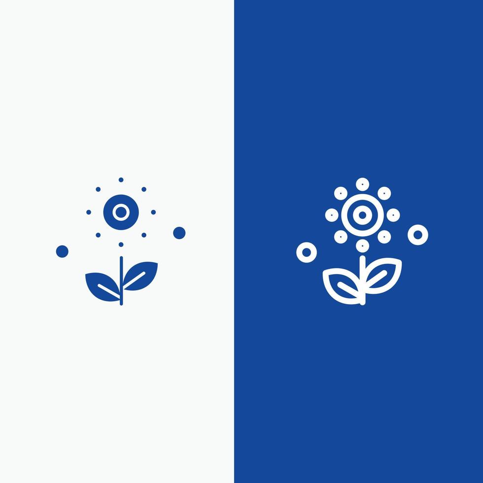 planta de flores rosa linha de primavera e ícone sólido de glifo banner azul linha e ícone sólido de glifo banner azul vetor